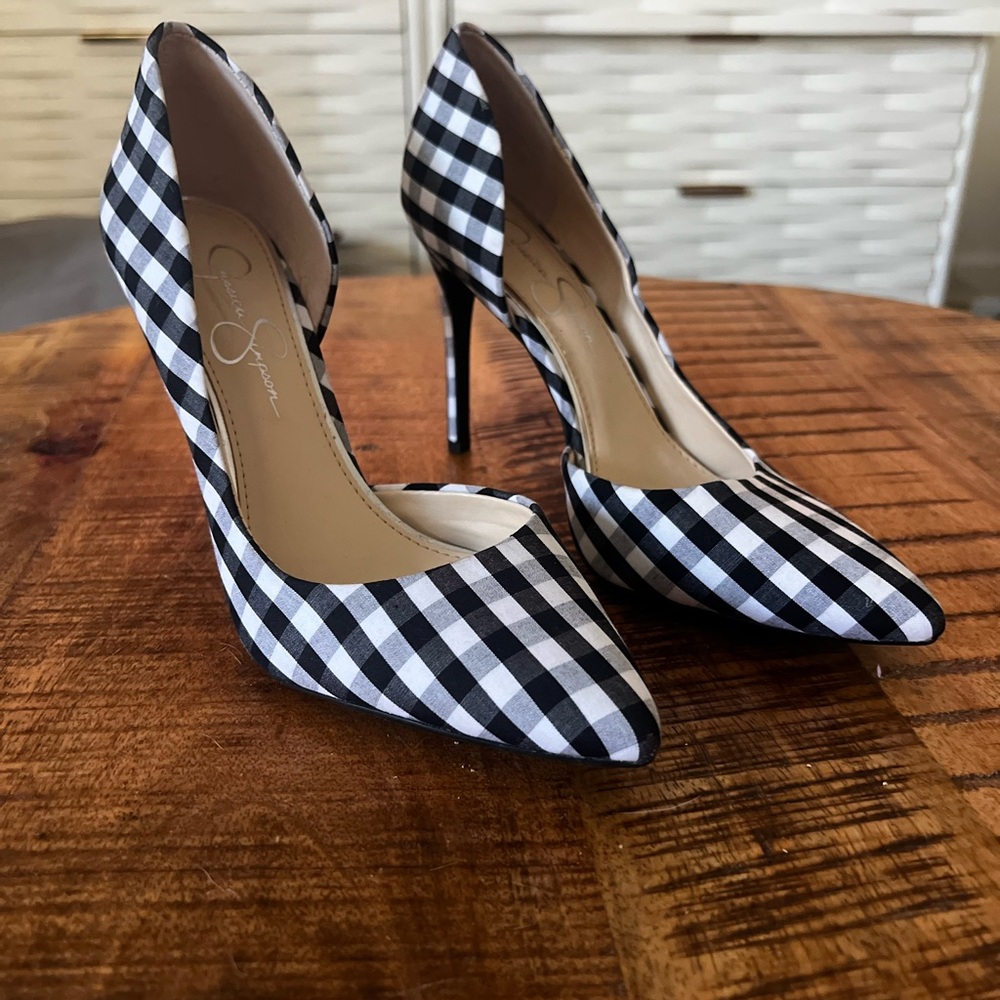 Jessica Simpson Black and White Plaid Heels. Never Worn. Size 6.5